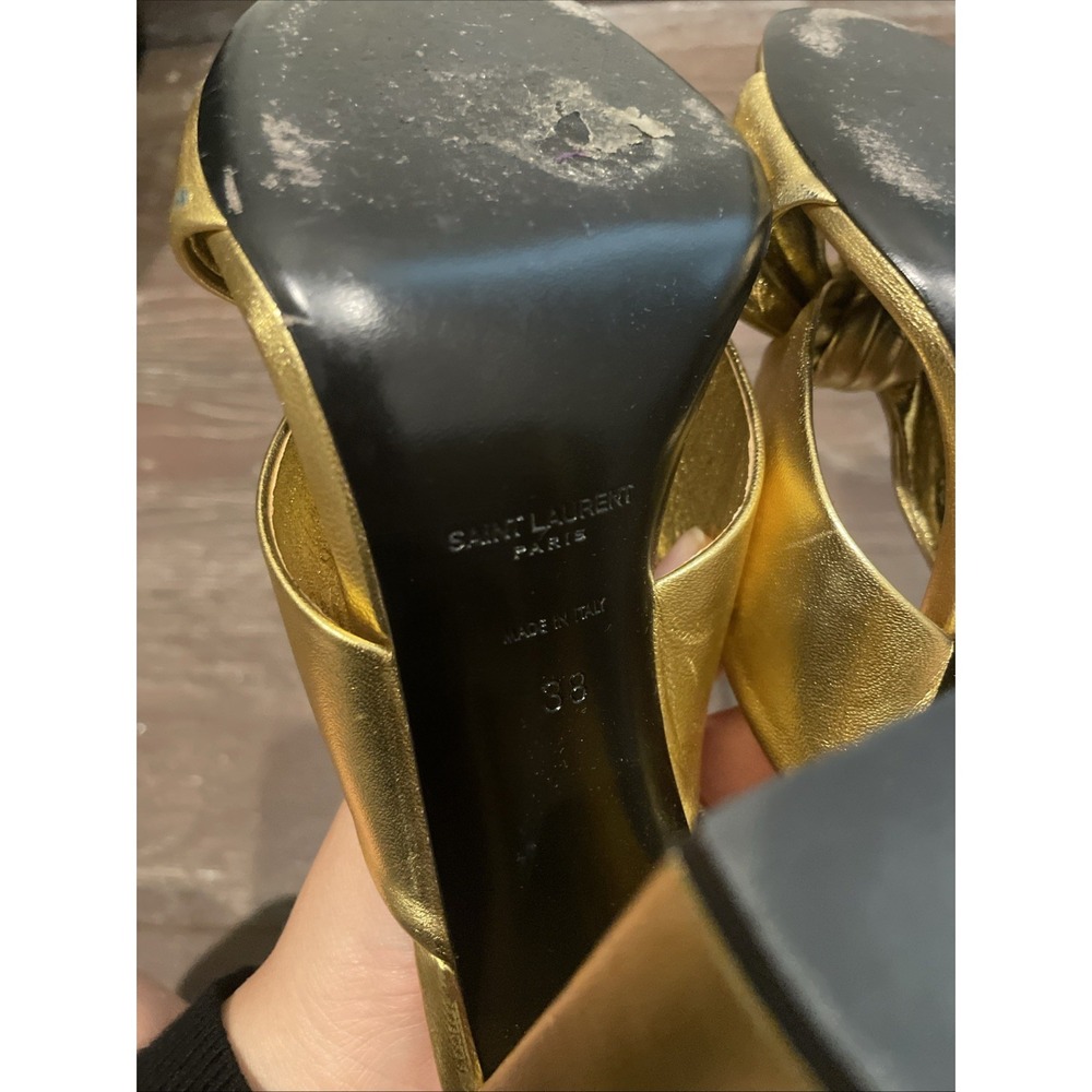 Saint Laurent "BIANCA 100mm" Gold Leather Open Toe Slip On Mule Sandals, Size 40 - Picture 4 of 6